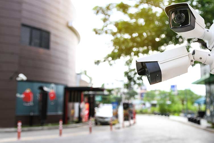 Commercial security cameras outside on street